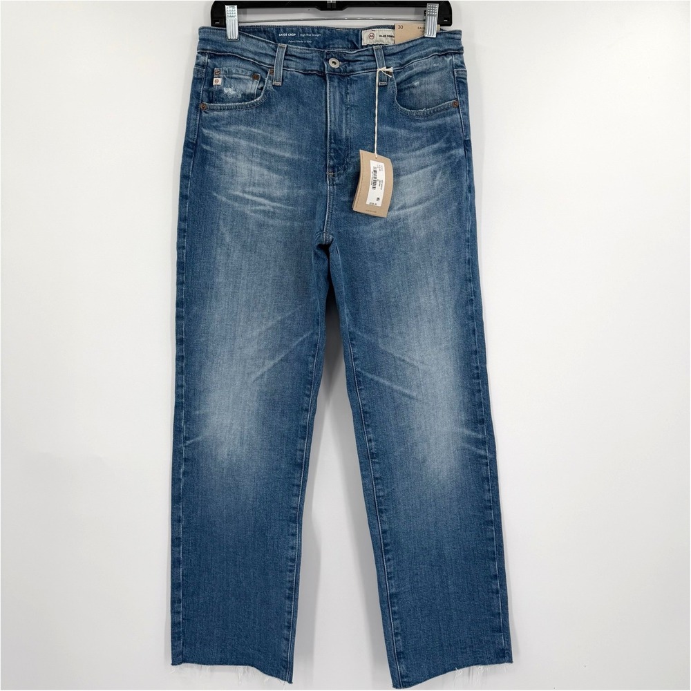 AG Adriano Goldschmied Saige Crop High Rise Straight Blue Denim Jeans Size 30